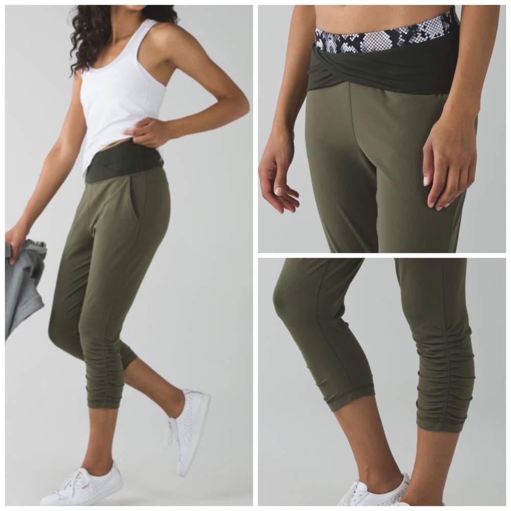 Lululemon Sunset Salutation Crop Fatigue Green/Ziggy Snake Butter Pink
